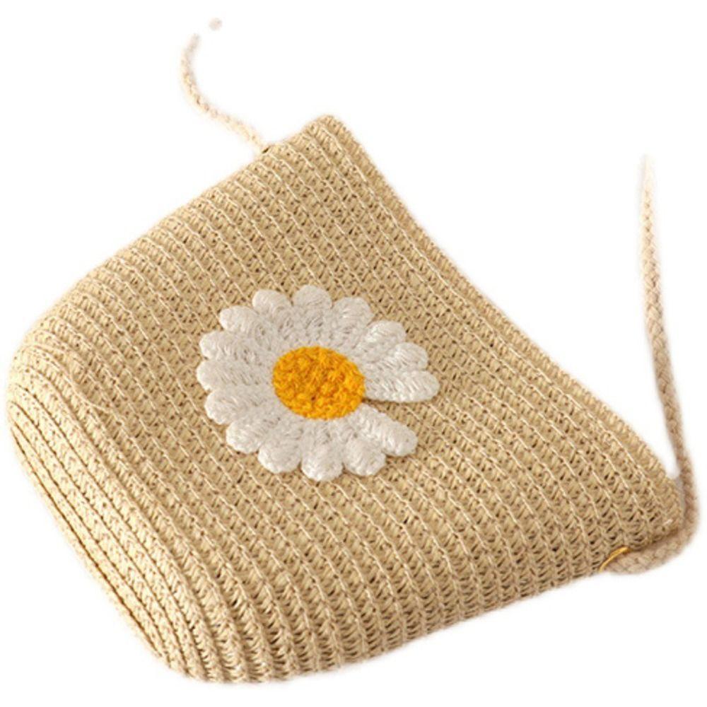 Children's Straw Beach Bag Cute Heart Pattern Shoulder Bag Straw Crossbody Bag Handbag Baby Coin Purse