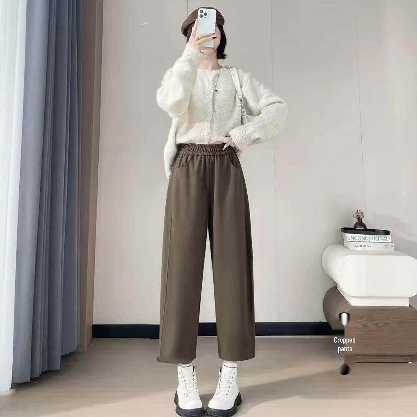 

Women s 2025 Velvet Wool Wide-Leg Pants - Slimming, Casual, Eight-Nine Length 2XL