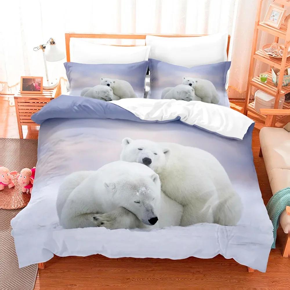 3D Printed Cute Bear Duvet Cover Set with Pillowcase Polar Bear Bedding Sets Comforter Cover Wild Animals Bed Set Queen Size