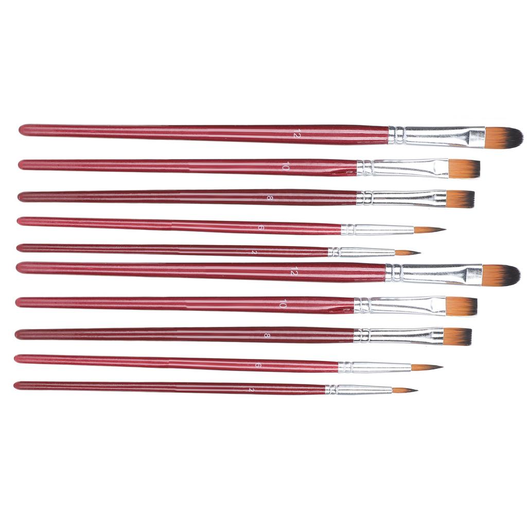 10pcs Artist Paint Brush Set Oil Acrylic Watercolor Gouache Painting Drawing Brush SetBurgundy