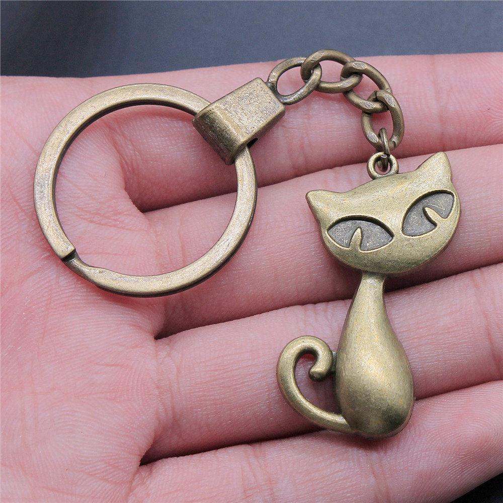 Cat Dog Rabbit Cute Pets Trio Antique Bronze Metal Keychain Best Seller Gift for Animal Lovers