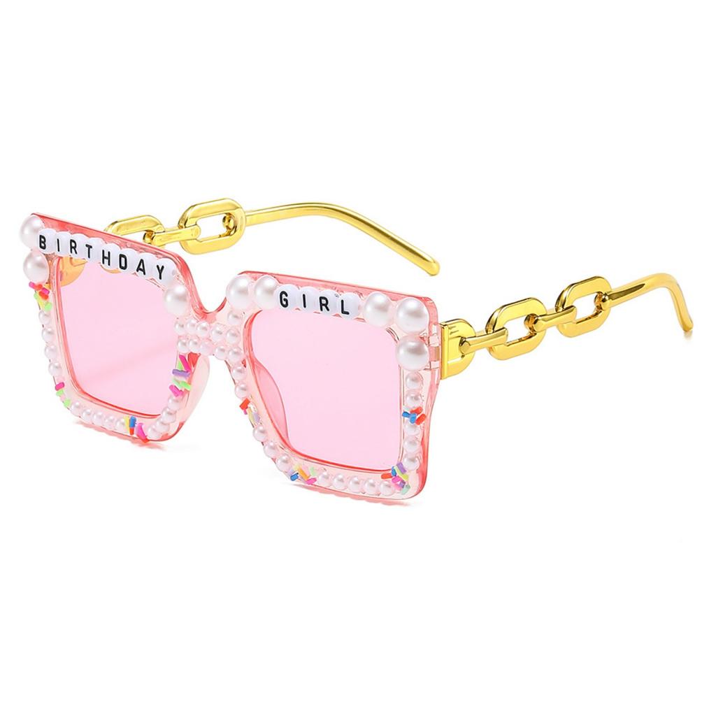 Happy Birthday Girl Sunglasses for Women and Girls, Square Cute Pink Party Glasses for Birthday Gift Accessories