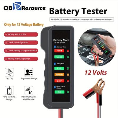 Tester autobaterií BM310 12V digitální tester s 6 LED displejem, analyzátorem automobilu, diagnostickým skenerem alternátoru