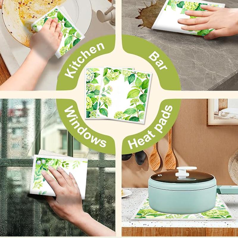 6PCS Cleaning Dishcloths Reusable Kitchen Dish Towels Fresh Watercolor Style Dishcloth Absorbent Lint Free Cloth Washable Duster Rags Tea Towels