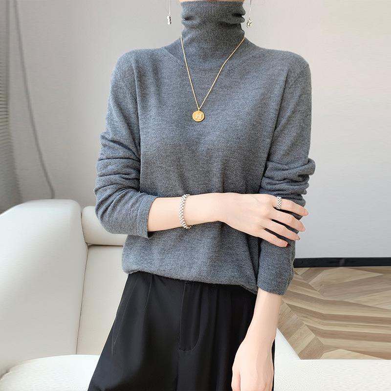 Versatile Pure Wool High Neck Solid Color Women's Slim Top for Spring & Autumn 2023