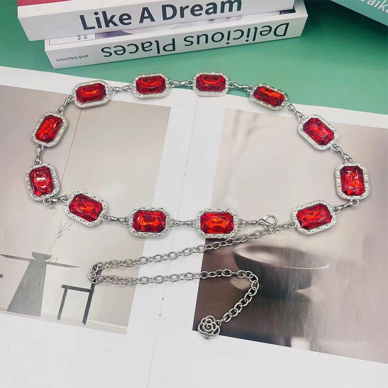 

Stylish Silver Crystal Waist Chain With Hook For Fashion Young Women Summer Wear красный