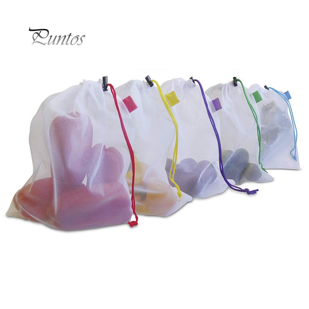 

Чистые продукты 5 шт. многоразовые сетчатые мешки для овощей и фруктов, моющиеся легкие сумки 5pcs