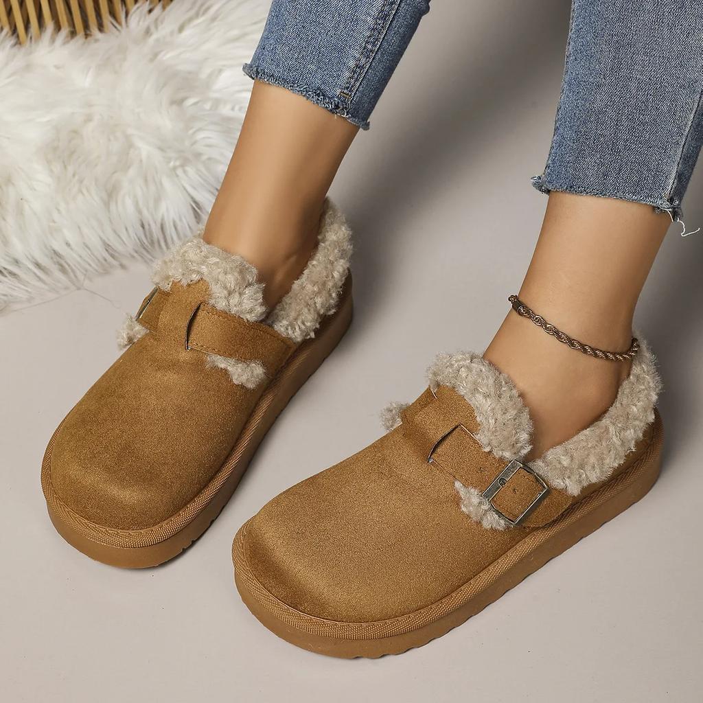 New Winter Women's Boots Plush Fashion Retro Bean Shoes Cotton Women's Flat Sole Slippers Platform Women Boots