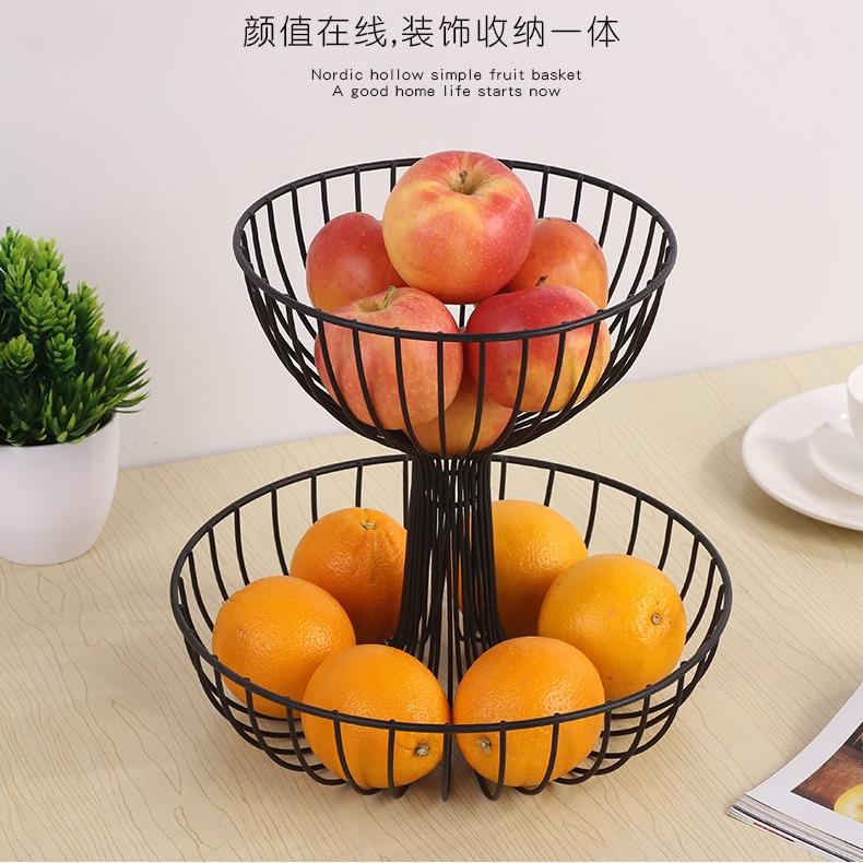 2 Layer Metal Storage Display Rack Bowl Home Living Room Kitchen Fruit Storage Basket Fruit Organizing Tray