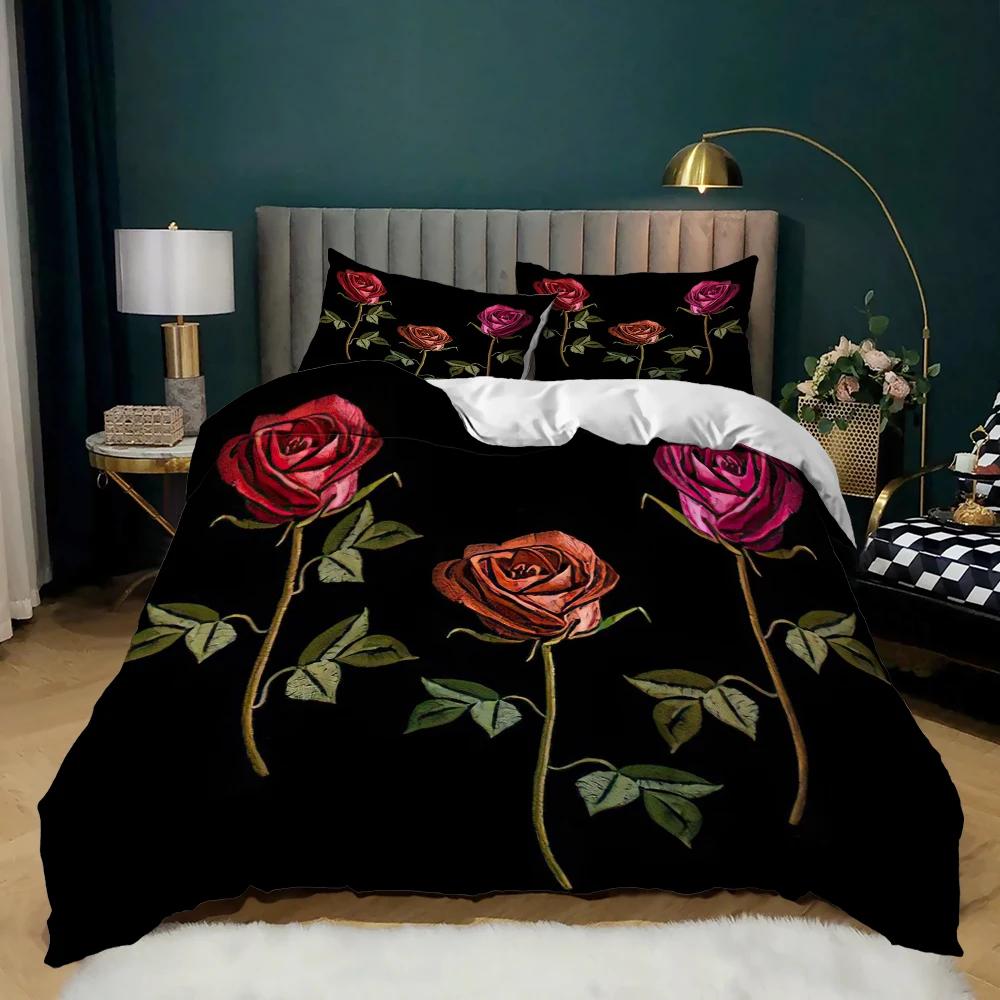 

Комплект пододеяльника Красная роза Мягкий Роскошный 3D Цветок розы Односпальный Постельный комплект 2/3 предмета Романтический Полиэстеровый Пододеяльник с застежкой-молнией EU single(135x200cm)