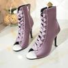 Plus Size Fish Mouth Lace-up High Heel Slide Boots Women's Round Toe Cutout Non-slip Stiletto Sandals