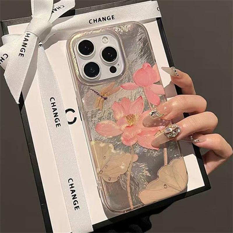 Simple Pink Lotus Vortex Pattern Phone Case for IPhone 16 15 14 13 12 11 Pro Max XS XR X 7 8 Plus Shockproof Silicone Soft Cover