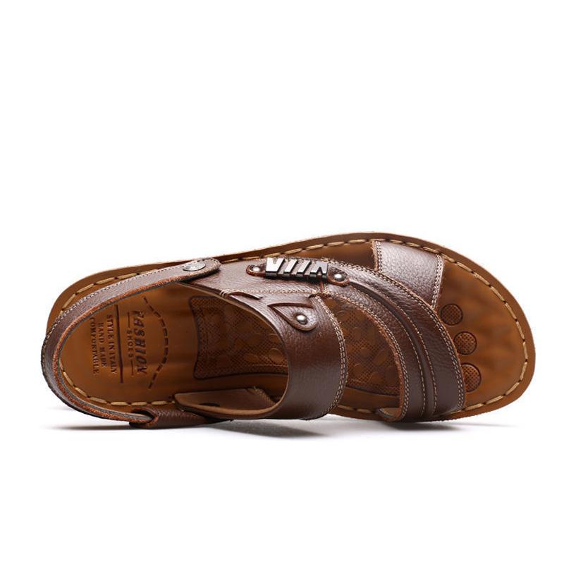 Men's Sandals 2025 Summer New Non-slip Genuine Leather Sandals Soft Slippers Zapatos Flat For Mens Casual Shoes Sandalias Hombre