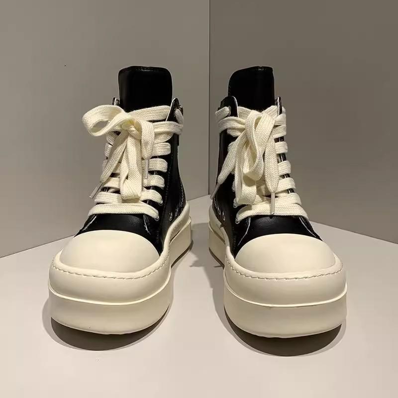 Black And White Thick-Soled Heightening Spring High-End Martin Boots High-Top Board Shoes Men'S And Women'S Couples Boots Side Zipper Tooling Boots