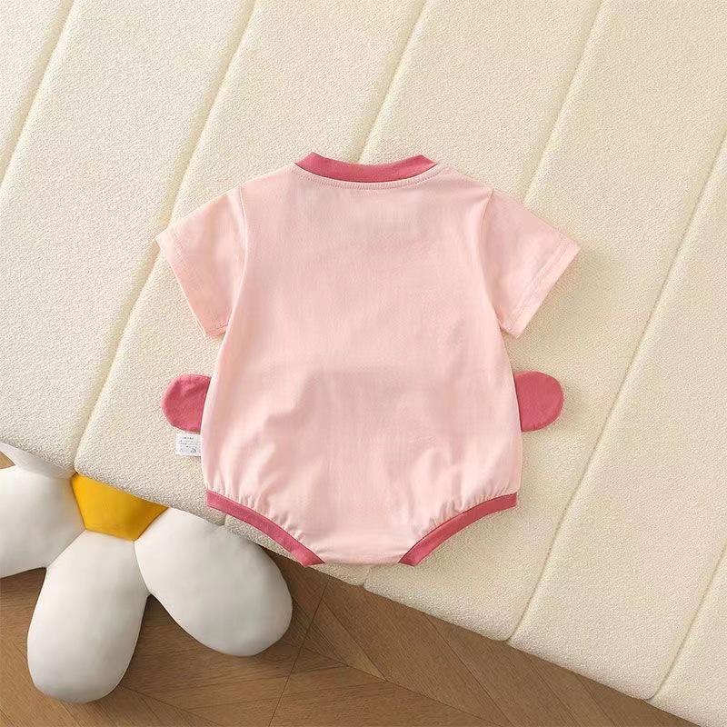 Baby Girl Summer Short-Sleeve Cartoon Romper - Newborn Snap Crotch One-Piece