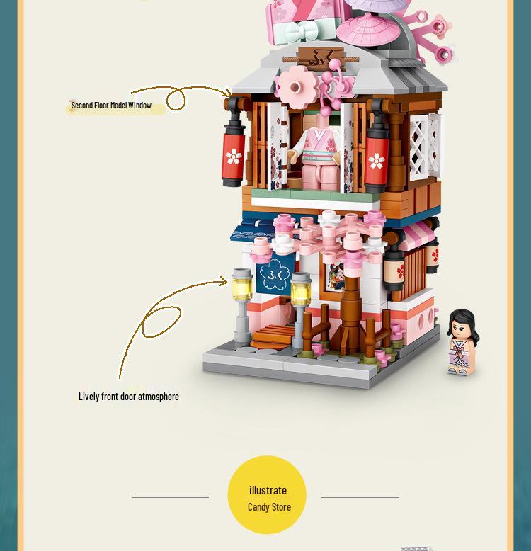 LOZ Building Blocks: Japanese Street Scene with Matcha Shop & Ramen Canteen - Miniature Set