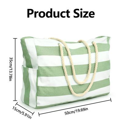 Gestreifte Außentasche mit Reißverschluss für Outdoor-Reisen und Urlaub, wasserdichtes und sandabweisendes Canvas, praktische faltbare Strandtasche-zmt