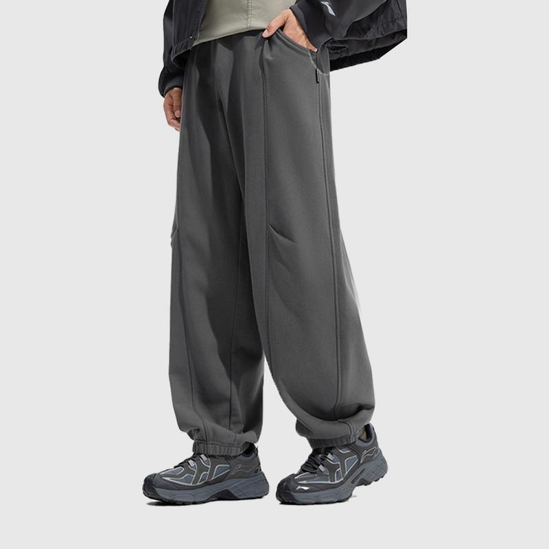 Li Ning CF Outdoor Tapered Loose Waist High-Waisted Banana Pants Casual Pants Men Pants Gray AKLV805-2
