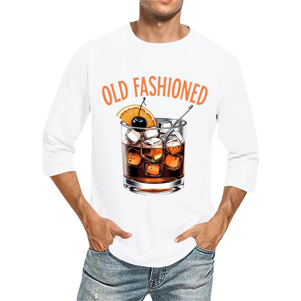 Men's Fashion Casual Seven-Point Sleeve Print Round Neck Top
