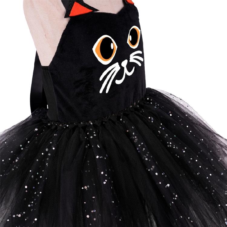 Kids Animal Costume Cats Ears Headband Tutus Dress Set Cats Costumes Accessories for Halloween Party Decors