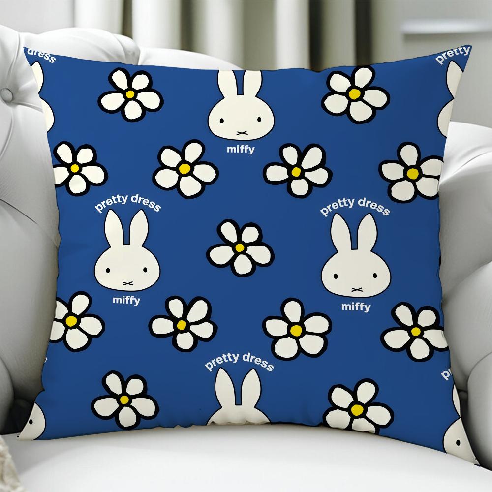 Animation Cute M-Miffy-Es Cushion Cover Birthday Anniversary Gifts Double Sided Printed Zipper Cushion Cover Soft Skin Bedding