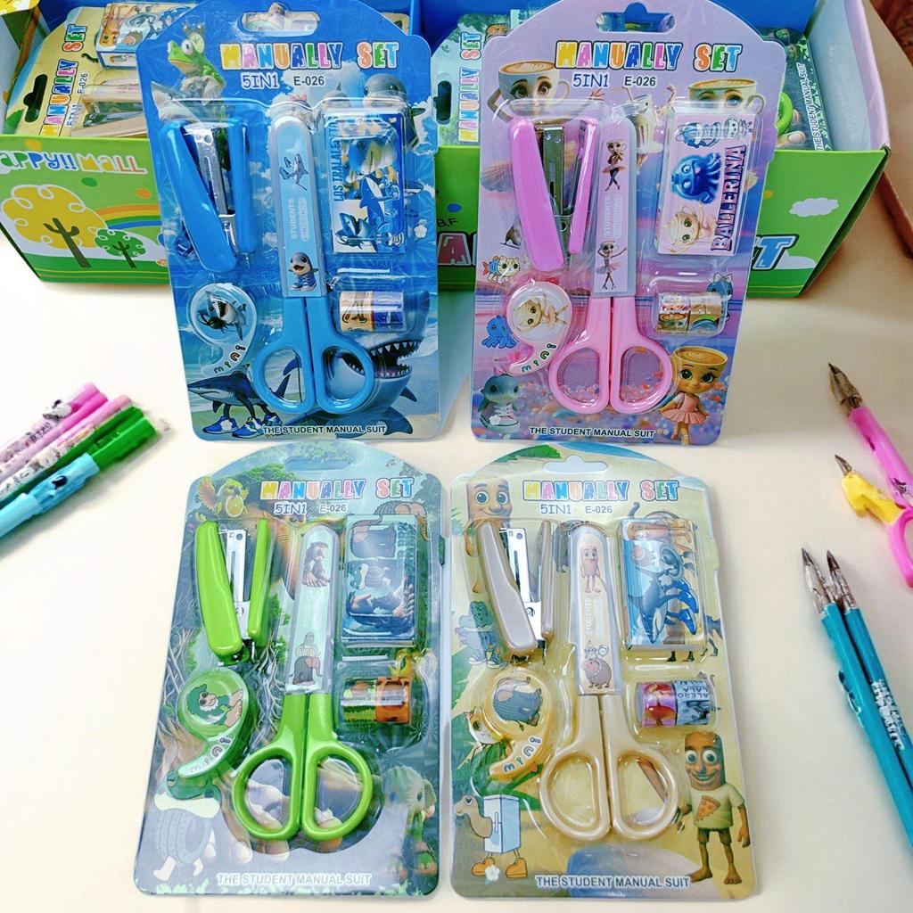 Adorable Student Stationery Set: High-Quality Scissors, Stapler, Tape & Stickers - Perfect Gift for Children's Learning