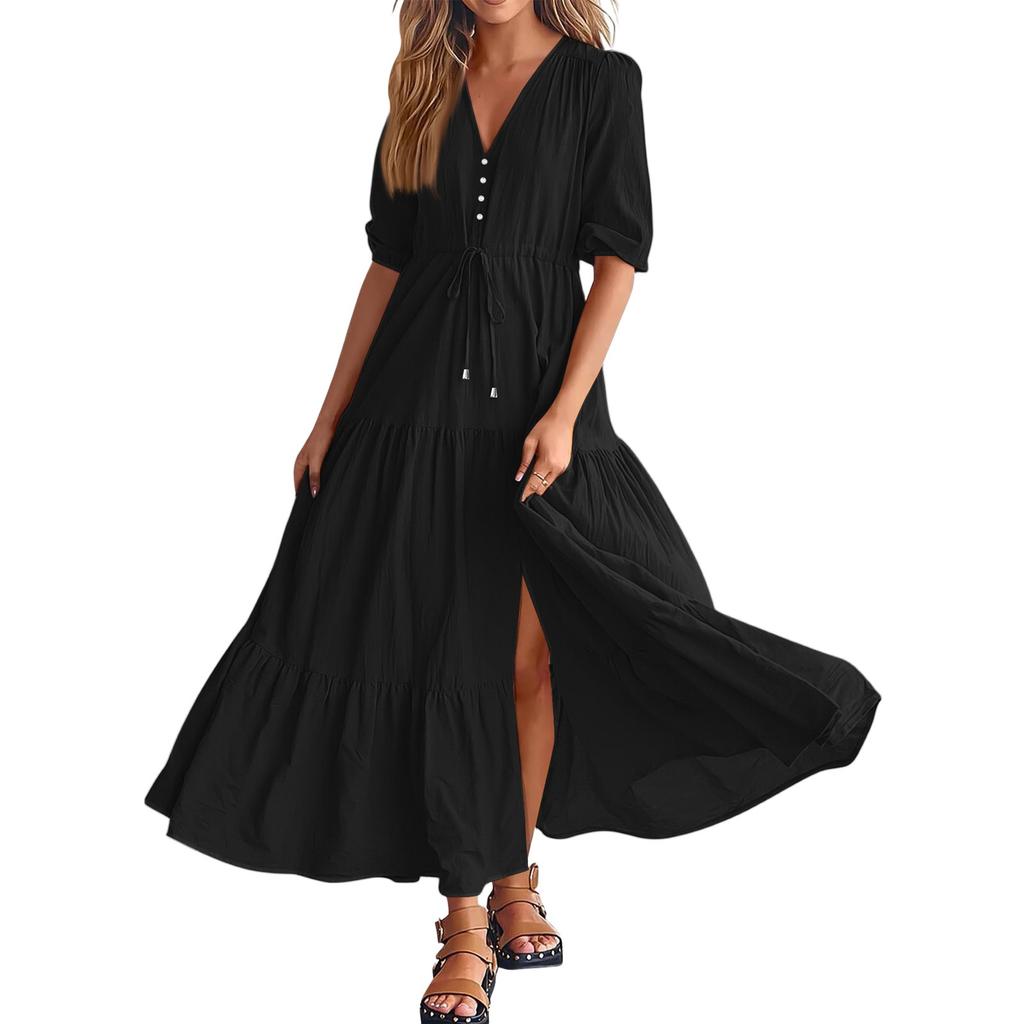 Women's Fashionable Solid Color Elegant Temperament Hanging Neck Waistband Dress