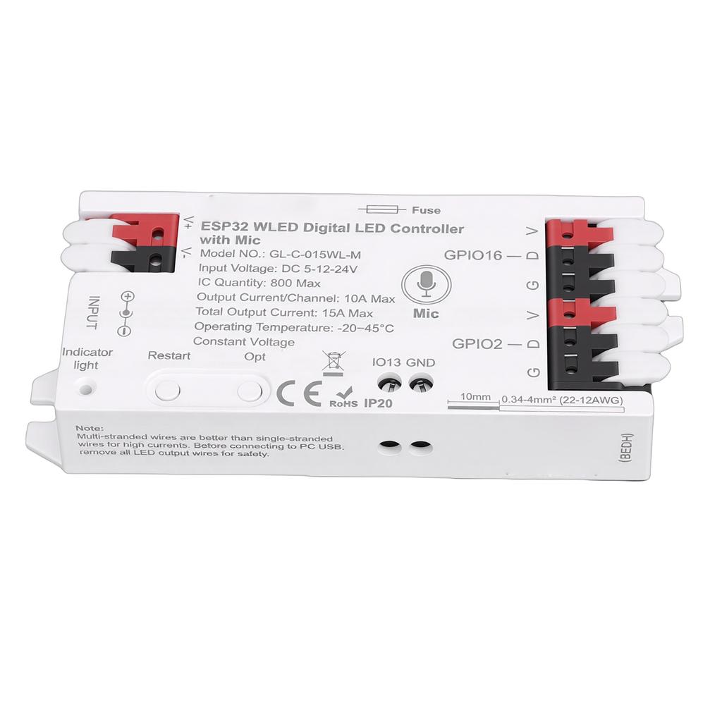 LED Strip Controller Built in Mic Music Sync WiFi APP Control Over 100 Lighting Effects Addressable LED Controller for