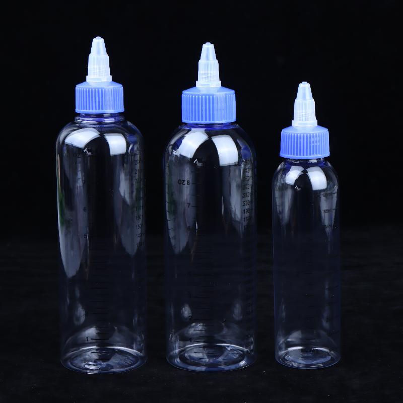 1Pc 30-500Ml Clear Pet Graduated Bottles Twist Cap Refillable Liquid Sample Container Inks Oils Arts Hair Dye Water Bottle