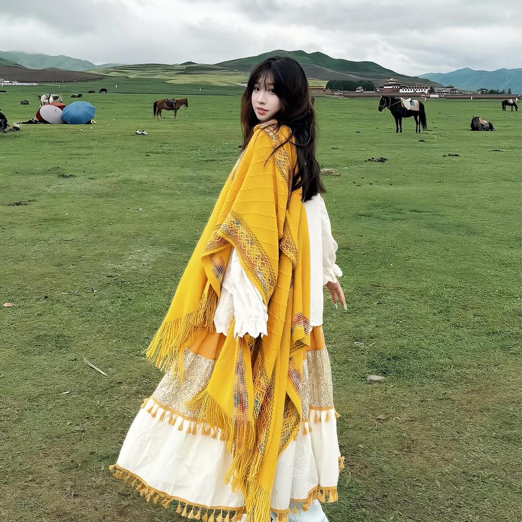 Kawanishi Yunnan Ethnic Yellow Shawl Cape Women's Outerwear
