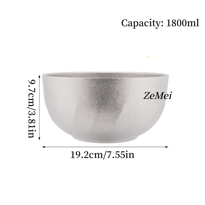 Pure Titanium Thickened Double-Wall Salad Bowl, Multicolor Double-Layer Ice-Flake Texture Home Food Storage Soup Bowl Tableware