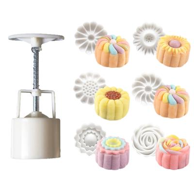 Sagit 6 Style Stamps 50g Round Flower Moon Cake Mold Mould White Set Mooncake Decor