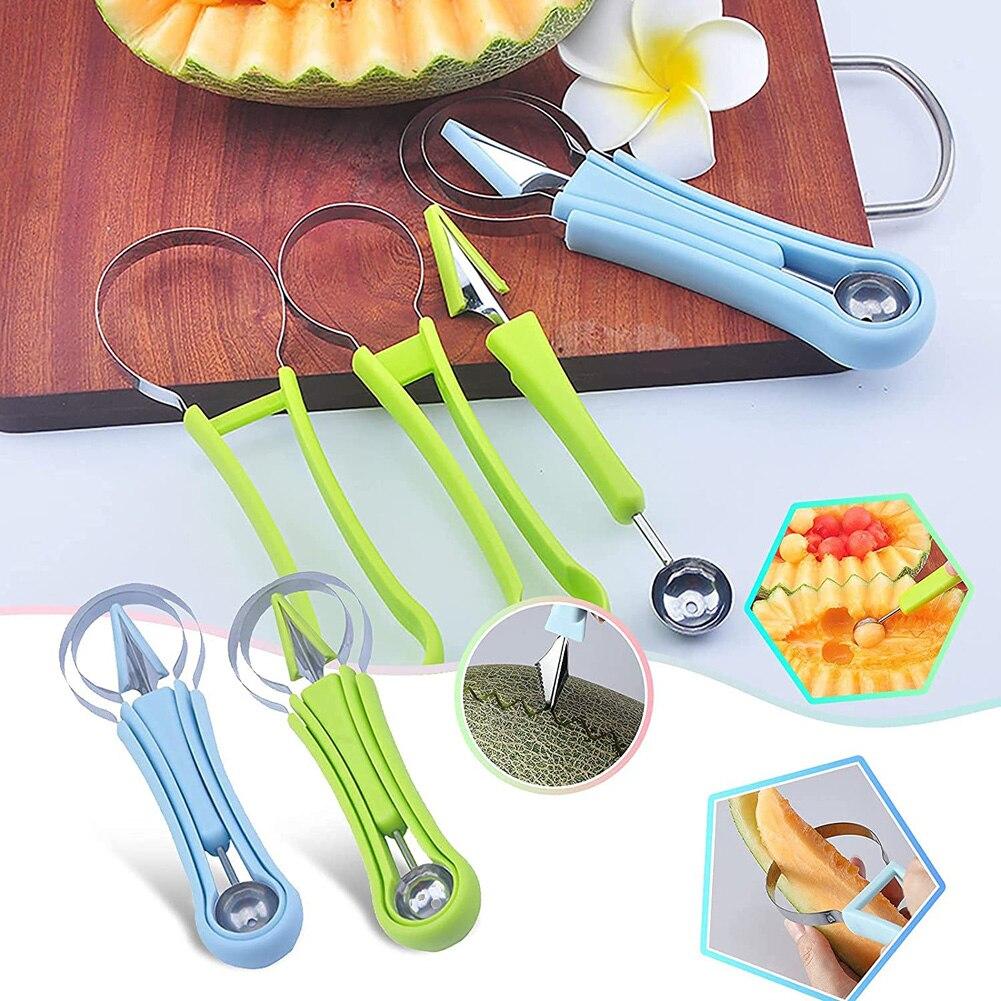 1pc Green 4 In 1 Fruit Cutter Scoop Carving Knife Fruit Dig Pulp Separator Fruit Platter Kitchen Gadgets Acces