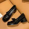 Lackleder Mary Jane Schuhe Dicke Absätze Schleife Niedrig Absatz Lederschuhe Vielseitig Französisches Temperament Runde Spitze Damenschuhe