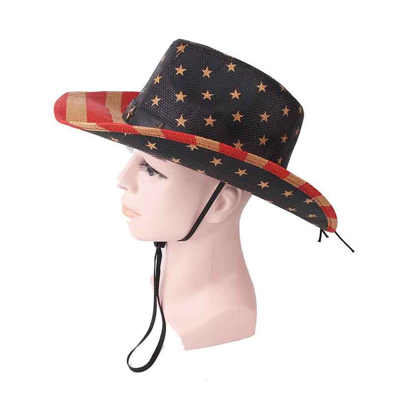 Outdoor Unisex American Flag Western Cowboy Hat Classic Men Wide Brim Sun Protection Fishing Cap Fashion Women Jazz Straw Hats
