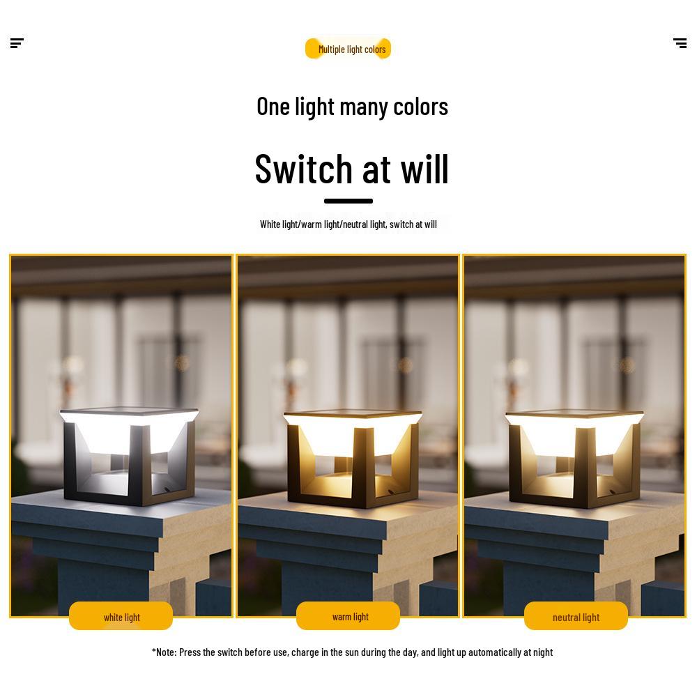 Waterproof Modern Solar Pillar Light for Outdoor Courtyard, Villa Gate, and Railing