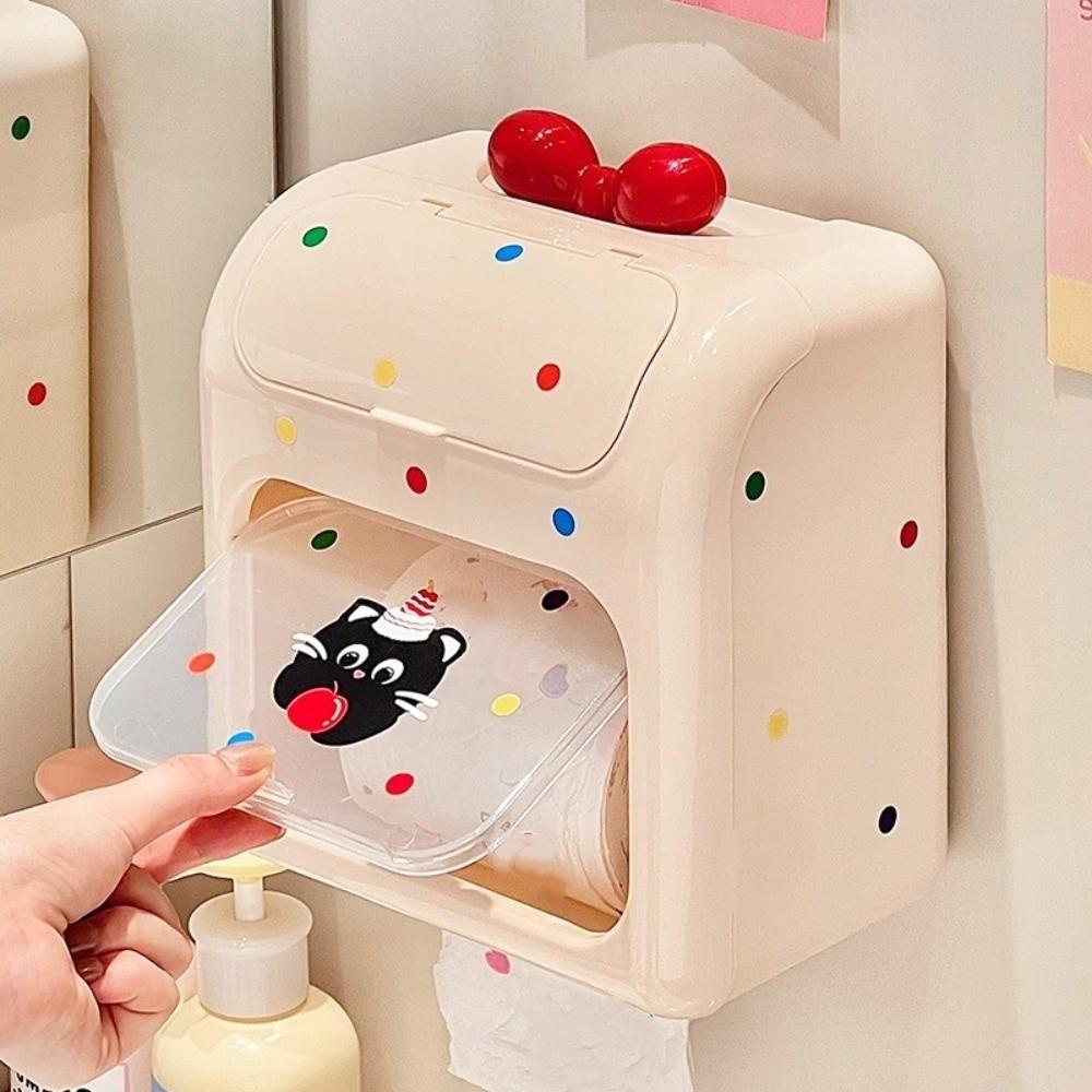 Waterproof Cartoon Tissue Holder Large Capacity Space Saving Toilet Paper Rack Wall-Mounted Plastic Paper Towel Box Office