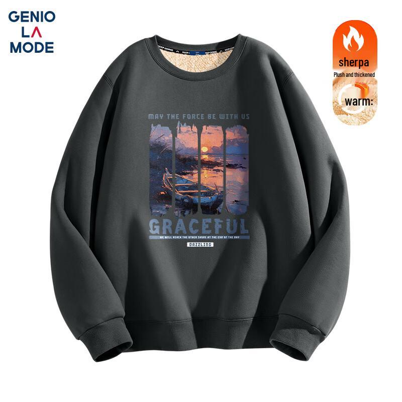 GENIOLAMODE Men's Heavyweight Lamb Fleece Lined Sweatshirt