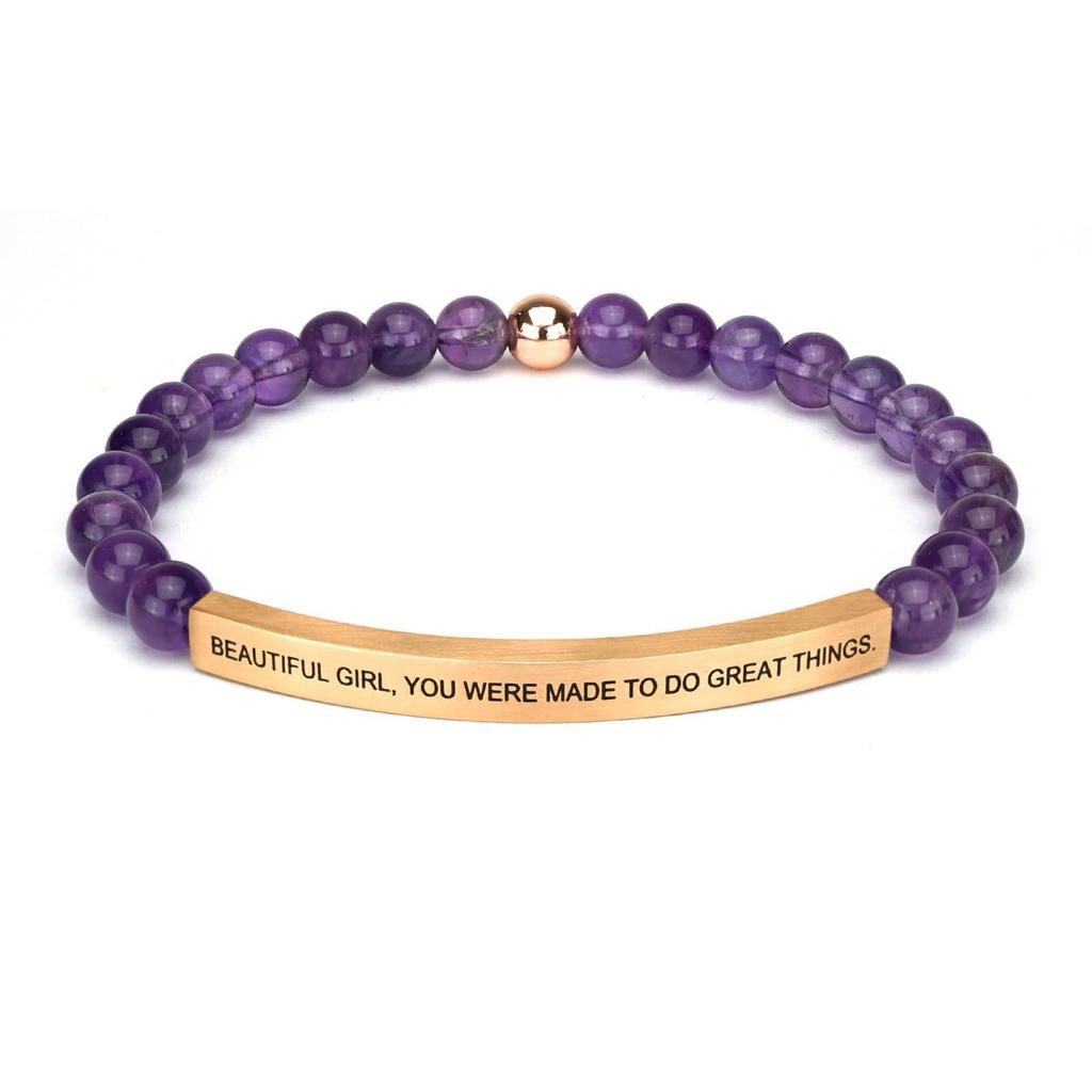 6Mm steel ball obsidian powder chalcedony stainless steel elbow lettering aquamarine bracelet
