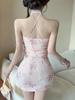 Retro Print Sexy Halter Qipao Dress - Slim Fit with Open Back & Short Skirt