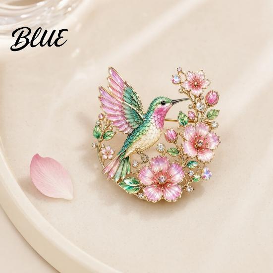 Metal Pin Brooch Pin Hummingbird Flower Design Lapel Enamel Glaze