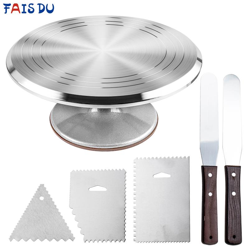 6 Stück/Set Drehteller Kuchen Dekoration Zubehör Set Rotierender Kuchenständer Werkzeuge Metall Edelstahl Gebäckspatel Schaber