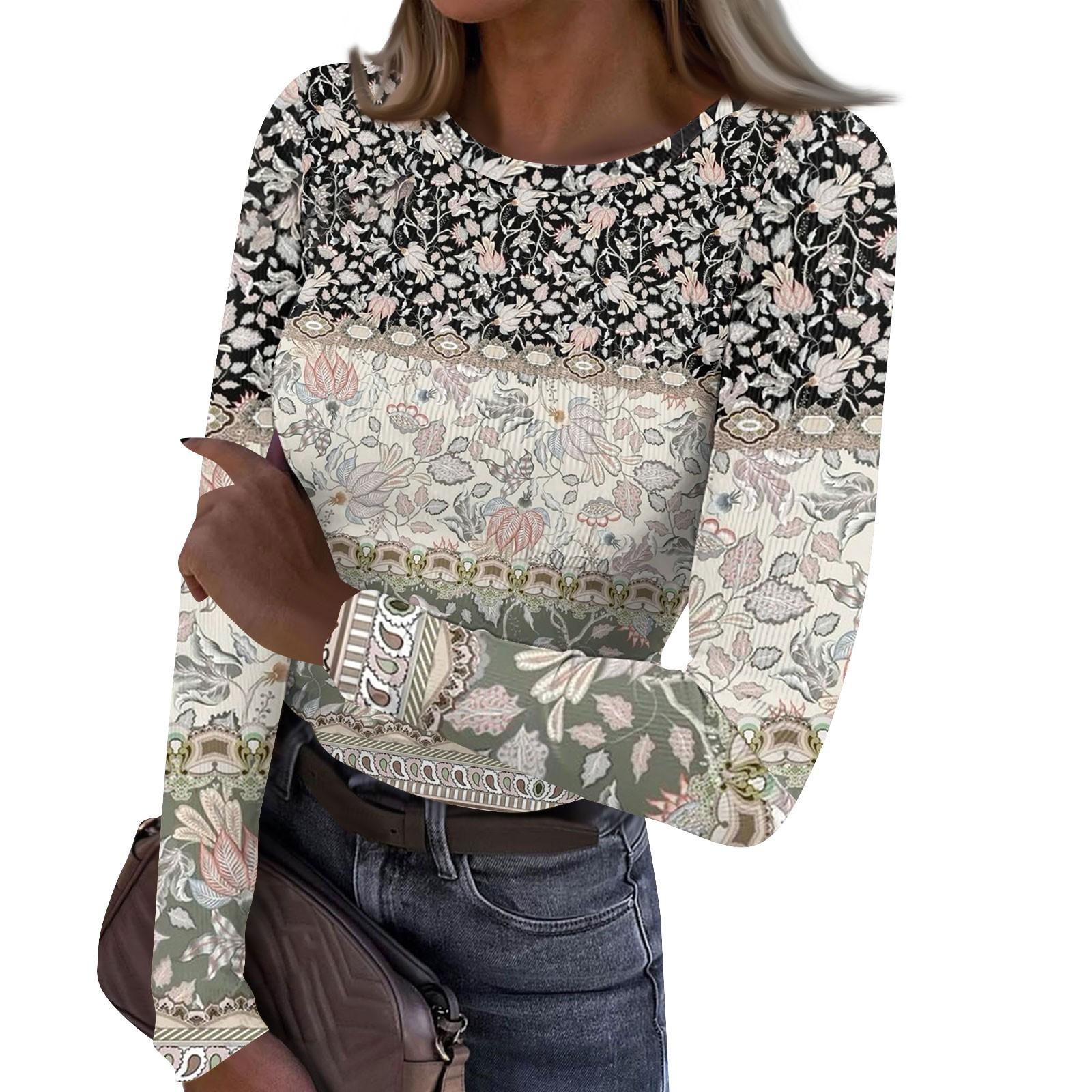 

Женская и зимняя футболка с тонким низом, модная повседневная футболка с круглым вырезом и принтом, длинный рукав L