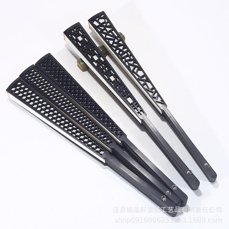 10" Black Xuan Paper Folding Fan with Gold Splash & Tassel - Ancient Chinese Style, Elegant & Foldable Men's Accessory