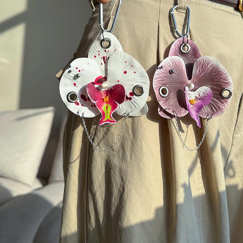 Creative Exquisite Simulation Phalaenopsis Orchid Keychain Pendant Backpack Hangings Decoration Accessories Gifts