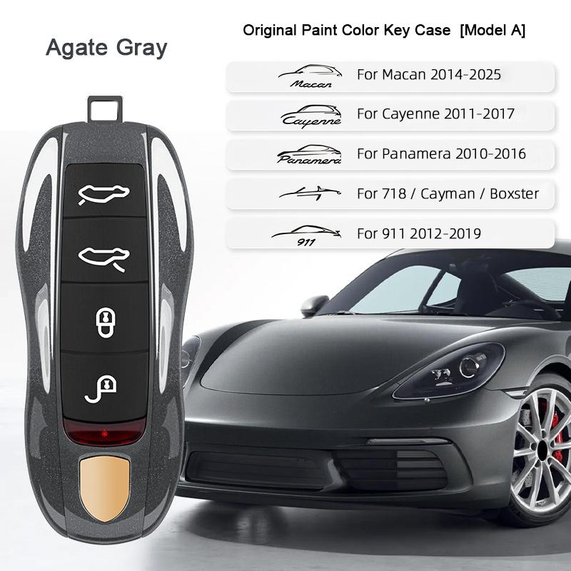 Car Key Paint Case Bordeaux Red Shell Replacement for Porsche Cayenne Mancan Panamera 911 718 Boxster Cayman Taycan 2010-2024