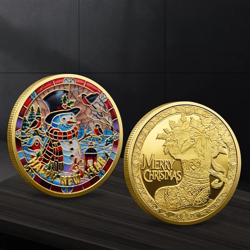 Weihnachtsmann Gedenkmünzen, Farbige Geprägte Gedenkabzeichen Weihnachtsgeschenke Farbige Gold- und Silbermünzen, Weihnachtsgeschenke