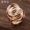 New color painting oil geometric hollow diamond flower elastic ring, high-end women's versatile ring