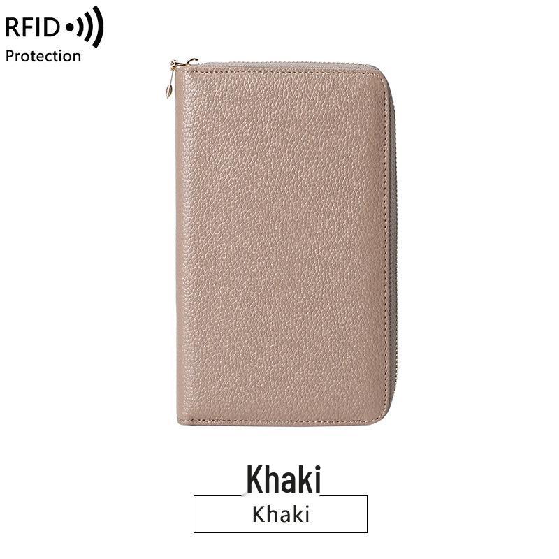 Genuine Leather RFID Passport and Document Holder with Multi-Card Slots and Zipper Pocket for Men and Women