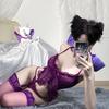 Sex underwear lace pure desire hollow set pajamas purple waist uniform body sculpting temptation split set